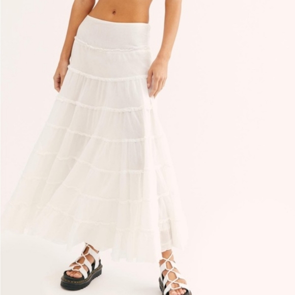 FREE PEOPLE White Tiered Stuck Moment Maxi Skirt - Picture 1 of 4